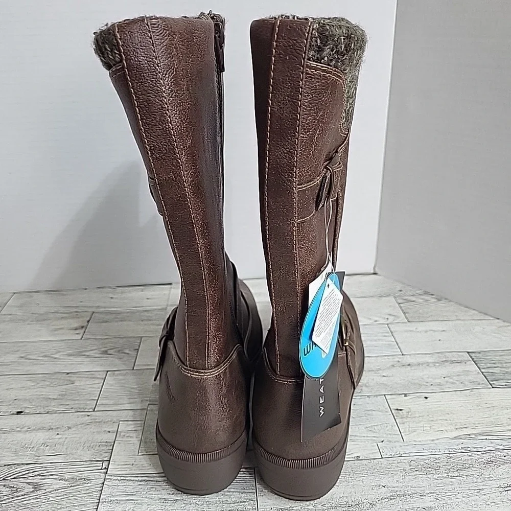Weatherproof ThermoLite Womens 8 Winter Boots Waterproof Zipper Side Brown Wool